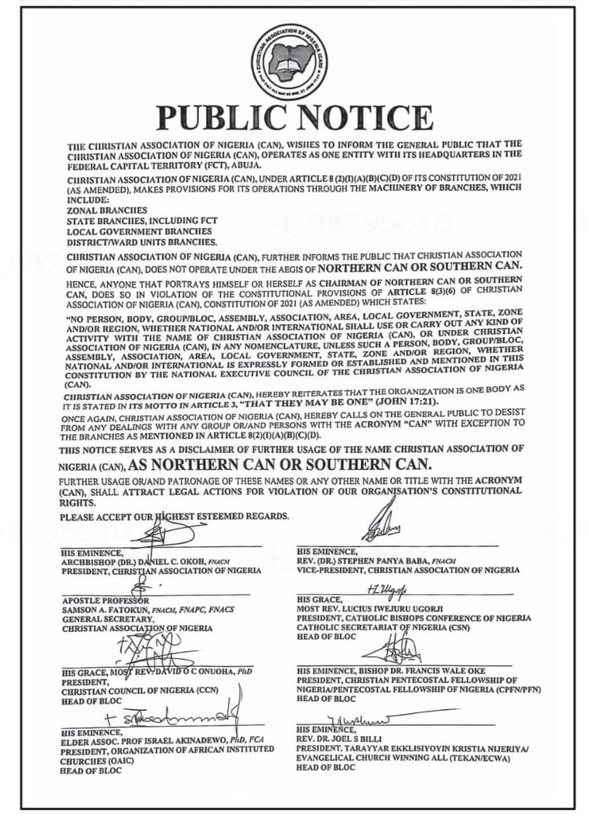 Christian Association of Nigeria (CAN) tweet media