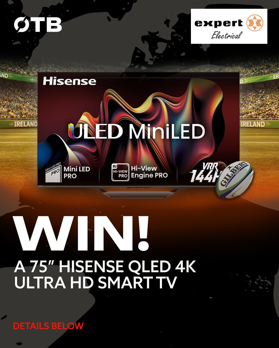 offtheball's tweet image. 💸Win a 75-inch Hisense QLED 4K UltraHD Smart TV! 💸​

 All you have to do is:​

✔️Like and share this post 👍​

​✔️Make sure you're following Off The Ball! 🤩​

 ​Bring the stadium home this Six Nations with @ExpertIreland your home for Large Screen TVs 🏉