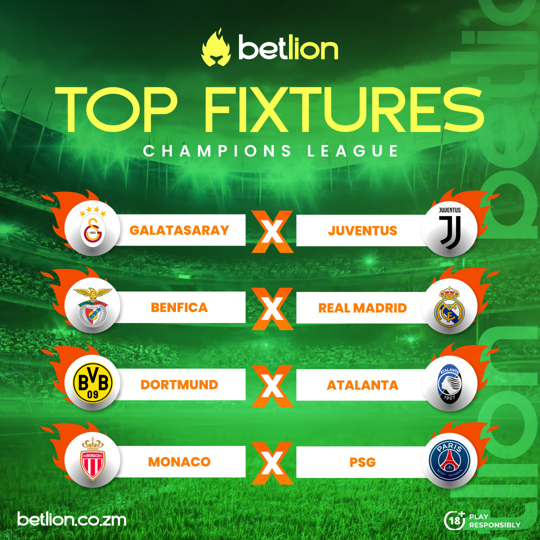 BetlionZM's tweet photo. Champions League magic is here!⚽️
Where legends play and punters get paid!
Who’s carrying your ticket tonight?Let’s cash out tonight! 💰 https://t.co/FaowGRCaW4 https://t.co/Qn1Bhtdsqi