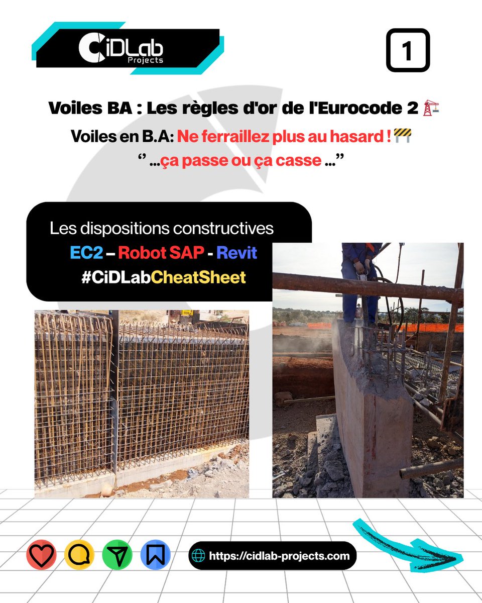 cidlab_projects's tweet photo. Votre calcul est bon… mais votre voile tiendra-t-il ? ⚠️

Art. 9.6 de Eurocode 2 :
Vertical (Av), Horizontal (Ah), Rives.

Sans dispositions constructives, même Autodesk Robot Structural Analysis ne suffit pas.

#GenieCivil #BTP #Eurocode2 #BIM https://t.co/AIGsoJ0IbQ