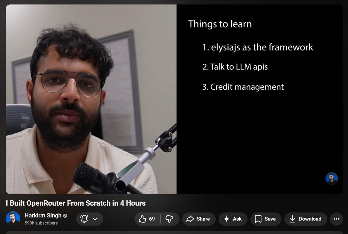 People spend 4 hours choosing a tech stack.
He built OpenRouter in 4 hours. 🤯
<a href="/kirat_tw/">Harkirat Singh</a>  this is illegal levels of execution 🔥

Are you building… or just bookmarking ideas? 

#indiehackers #ai #programming #shipfast
