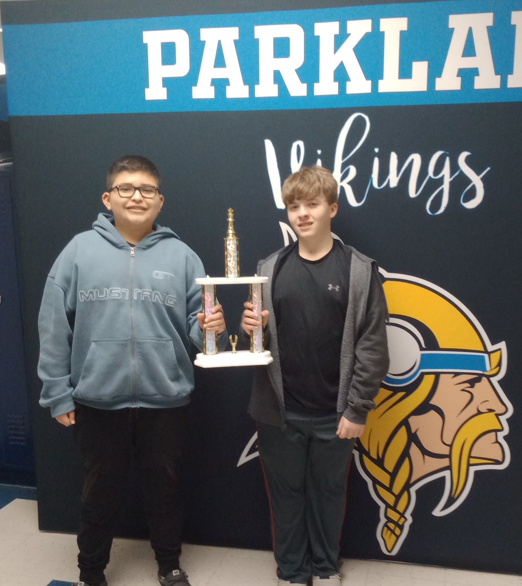Parkland 8th graders Ben Gryzbek and Jayden Munoz won the 2nd place trophy at this year's Grove Avenue Chess Tournament on February 7 in Barrington. Great job Viking Chess Team!!! #pklvikings #vikingnation