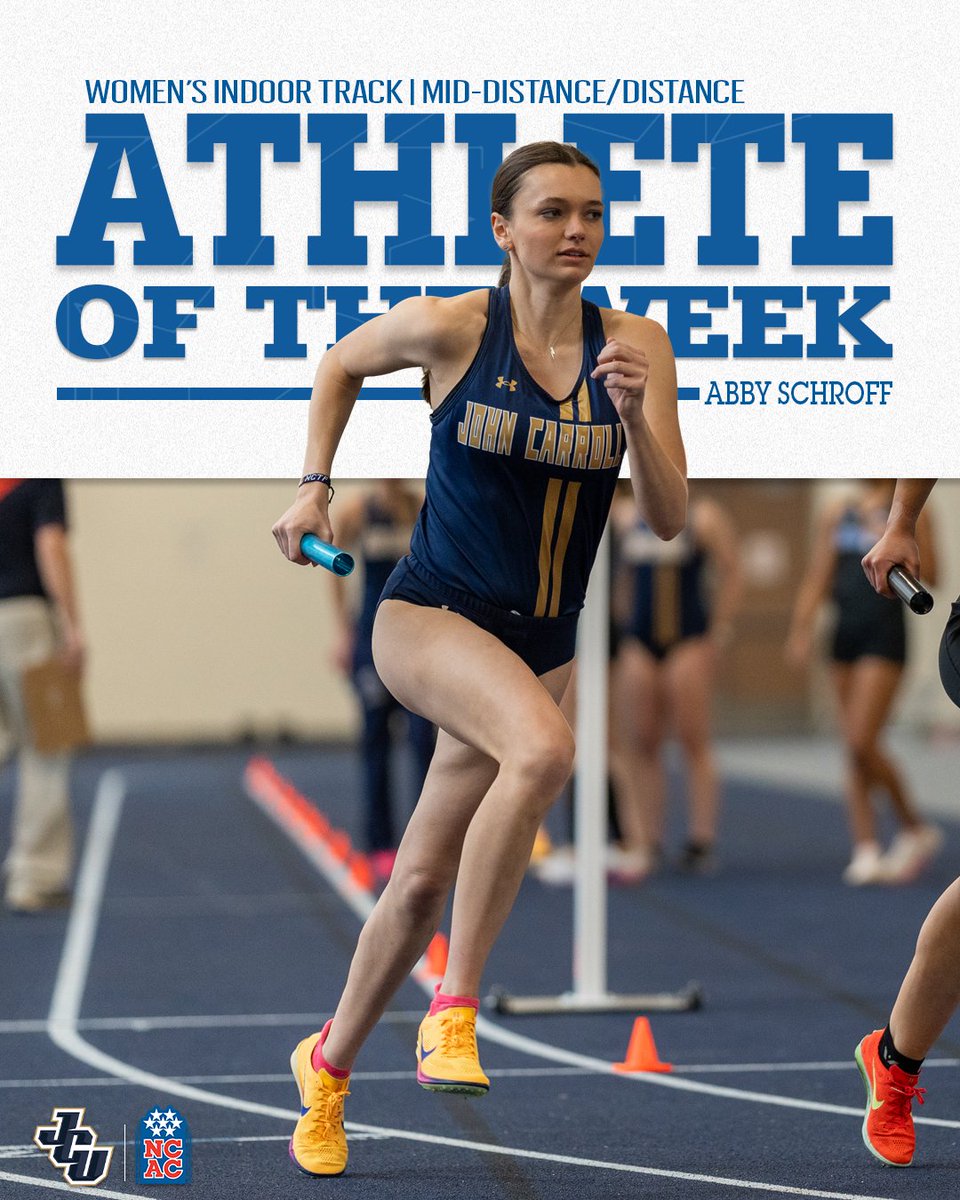 NCAC's tweet photo. Congratulations to Abby Schroff of @jcusports for being named @NCAC Women's Indoor Track Distance/Mid-Distance Athlete of the Week!

#NCACPride | #ncacitrk

📰 | https://t.co/8xldCSWyna https://t.co/mRKxYoKvS2