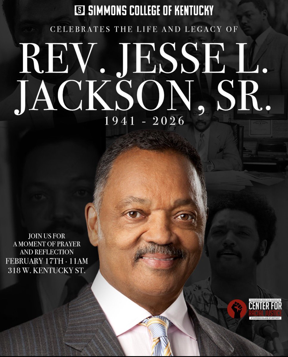 SCKY_1879's tweet photo. Rev. Jesse L. Jackson, Sr. dedicated his life to justice, faith, and the advancement of civil rights for generations to come.

Join us for a moment of prayer and reflection on February 17 at 11 AM at 318 W. Kentucky St. as we celebrate the life and leadership! @KWCosby https://t.co/pAR3H7FWio
