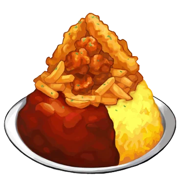 Tw food aokb eating galarian curry… I know kabu would make gigantamax curry for larry! but after larry visited blueberry academy and was impressed by the cafeteria's "mountain of fries"… why not a large fried-food curry, eh?