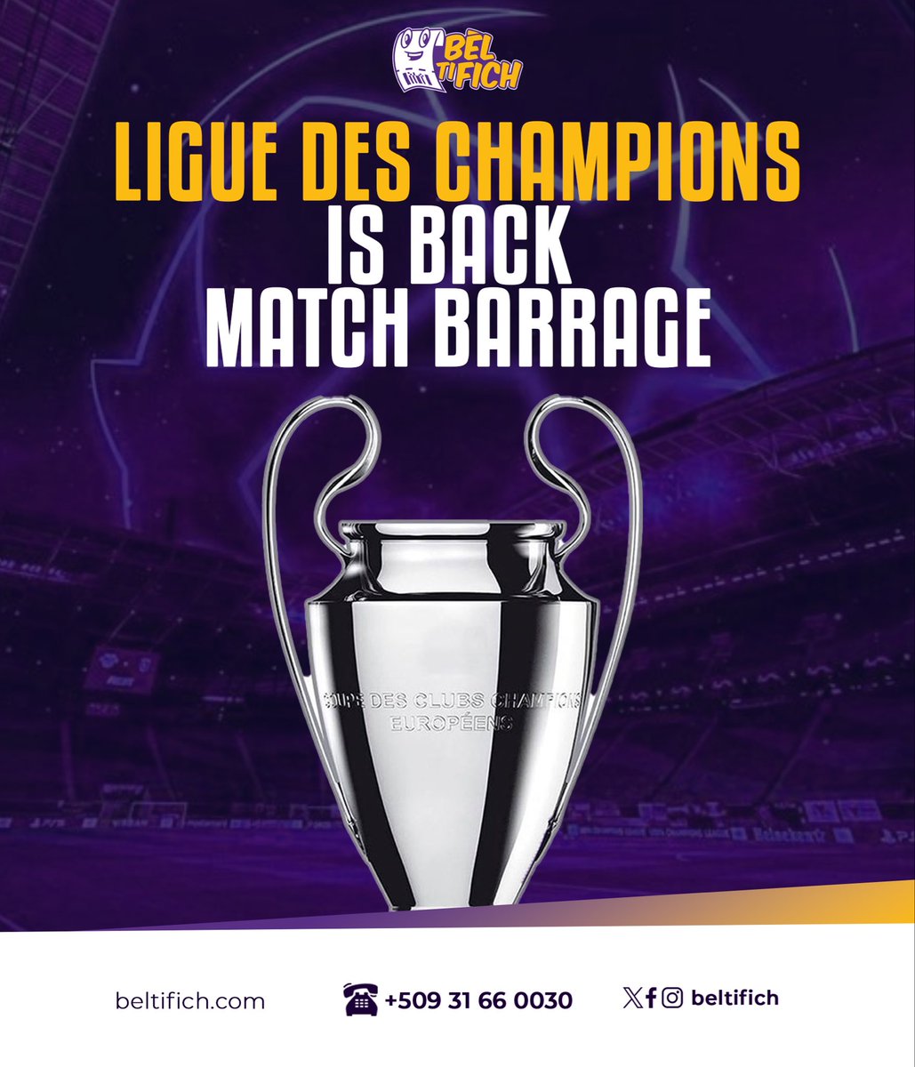 Fè FICH nou bonè Pou MATCH BARAJ ALLER LIGUE DES CHAMPIONS yo jodia🫵🏾 BRASE BOUL BRASE FICH 🎟️ 10% BONIS sou chak DEPO💵 #MOVeJON 🟪🟨 #ParyajSaRèd🔥

#fèfichoubèlfèPòchouBèl 💵🇭🇹