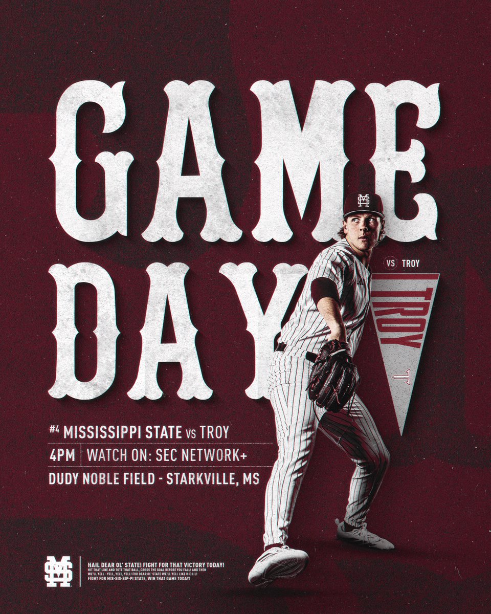 HailStateBB's tweet photo. 𝗧𝗨𝗘𝗦𝗗𝗔𝗬 𝗧𝗜𝗟𝗧 𝗔𝗧 𝗧𝗛𝗘 𝗗𝗨𝗗𝗘

🆚:  Troy
🏟️:  Dudy Noble Field
📍:  Starkville, MS
🕓:  4 PM CT
📺:  SEC Network +
💻:  https://t.co/urj1JmRh0o
📻:  https://t.co/LOXZHYnREF
📊:  https://t.co/CPLP5ODSF4
🎟️:  https://t.co/QS5pk3vIKS

#HailState https://t.co/M3VAaCr8J4