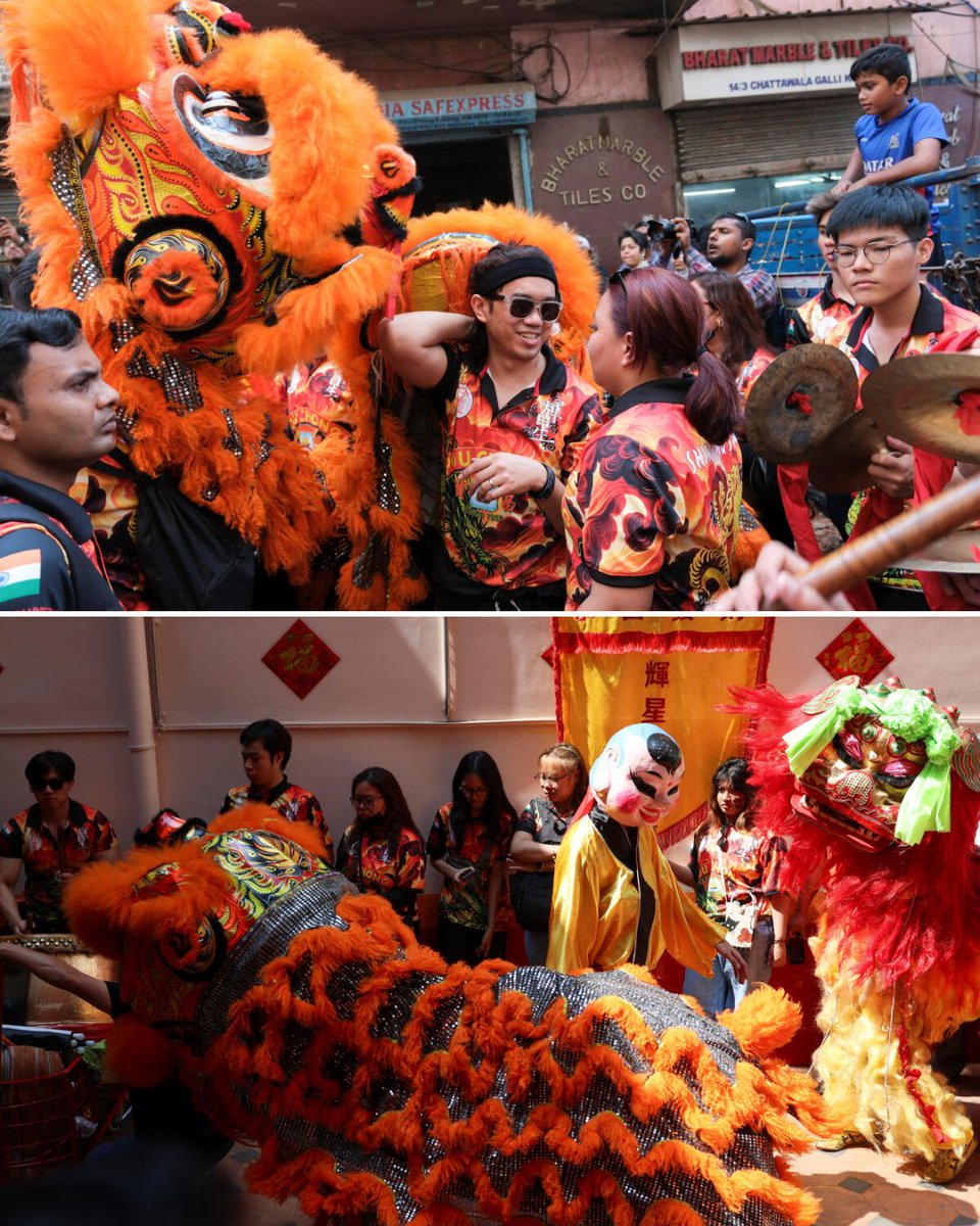 Members of the Chinese community perform the lion dance to mark Lunar New Year celebrations in Kolkata.

Also called Chinese New Year, Tangra, the city's new Chinatown, becomes a hub of activity with lion and dragon dances, accompanied by the sound of firecrackers and drums.