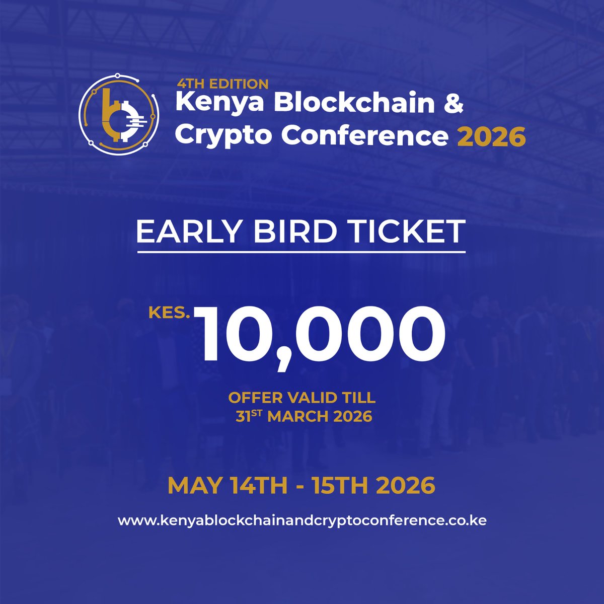 Crowd of attendees at the Kenya Blockchain Conference 2025, showcasing a vibrant mix of speakers and participants on stage and in the audience