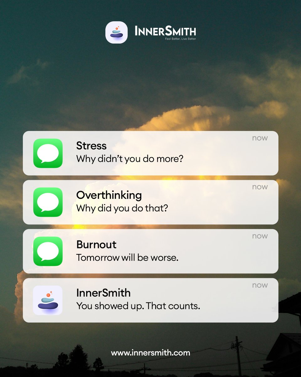 innersmithapp's tweet image. Stress and anxiety never stop.
InnerSmith quietly holds the space so your mind can breathe, pause, and reset.

#stressrelief #mentalwellness #innersmith