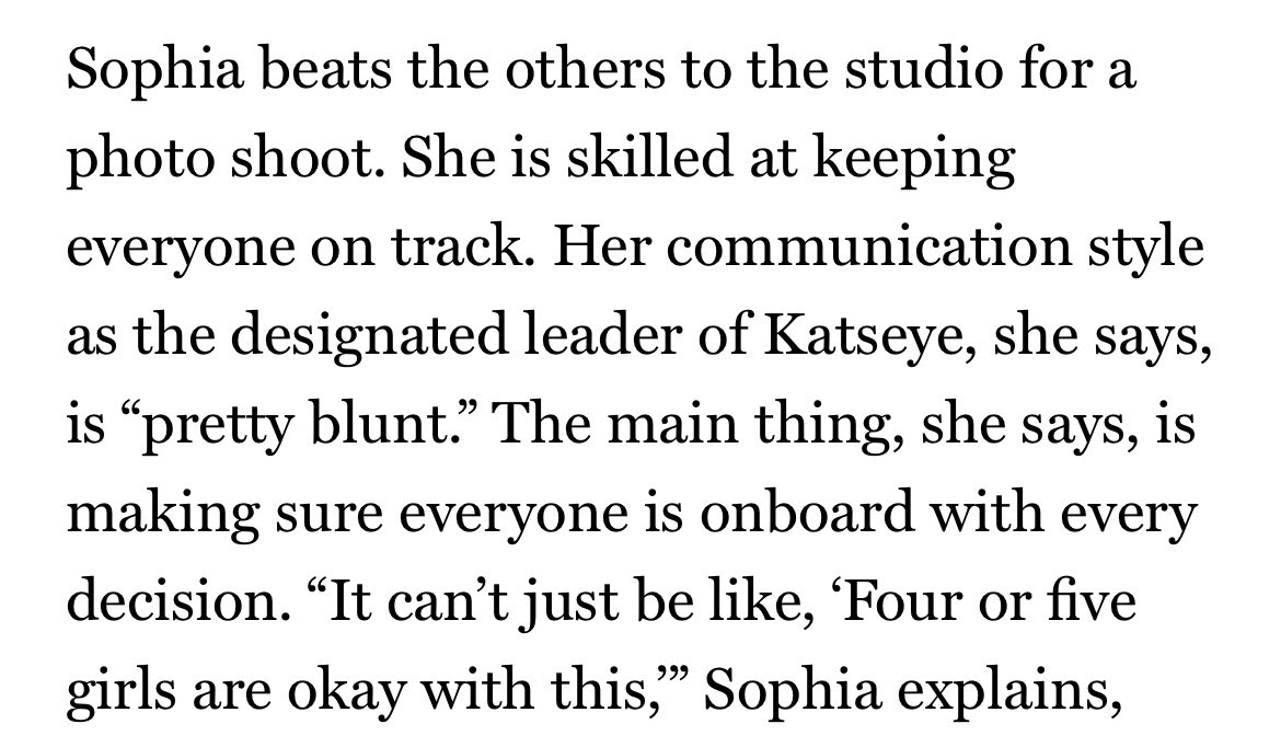 🌟 | #SOPHIA shares her communication style as the designated leader of Katseye

“The main thing is making sure everyone is on the same page. It can’t just be like, ‘Four or five girls are okay with this…because the one person who isn’t, it really does affect the group.”