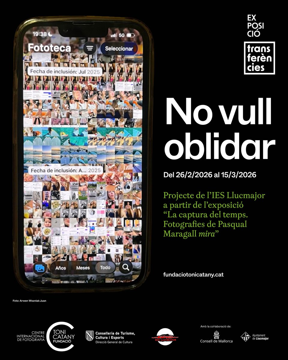 Del 26/2 al 15/3/2026
NO VULL OBLIDAR

Projecte de l’IES Llucmajor a partir de l’exposició “La captura del temps. Fotografies de Pasqual Maragall mira”

<a href="/fpmaragall/">Fundación Pasqual Maragall</a> #pasqualmaragall #memoria #fotografia #educacio

+ info ➡️ fundaciotonicatany.cat/activitat/no-v…