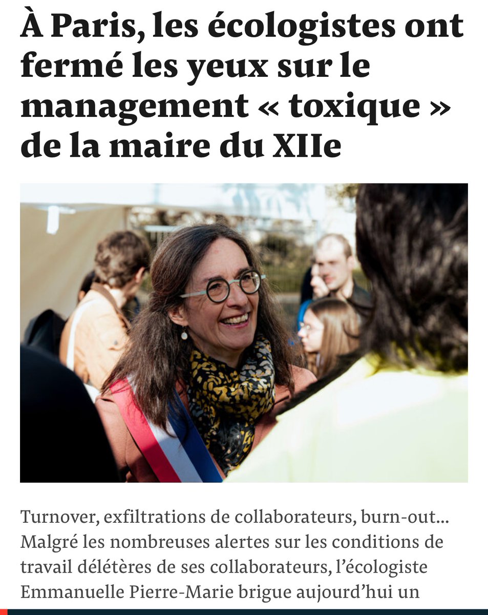 La non élue du 12e <a href="/EPierreMarie/">Emmanuelle Pierre-Marie</a> aurait un management toxique ! Cela fait des années que nous dénonçons l’attitude de cette femme qui est totalement hors sol ! Au delà du massacre du 12e, elle n’est que mépris, arrogance et oncompetence. Il faut qu’elle parte pr le bien de tous !