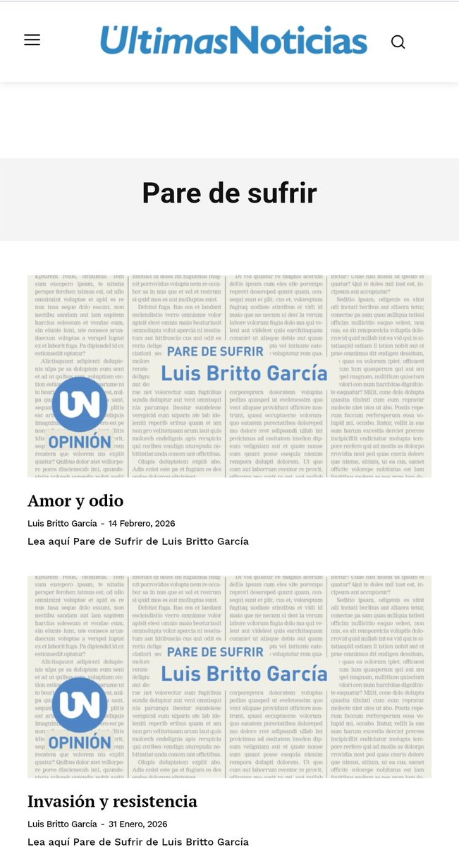 #Tablazo 🚨  El escritor Luis Britto García denunció que su columna "Pare de Sufrir" fue censurada por el diario Últimas Noticias el pasado 7 de febrero. El texto contenía un análisis jurídico sobre la Reforma a la Ley de Hidrocarburos. El propio autor lo confirmó a <a href="/latablablog/">LaTablaBlog / Plataforma de Periodismo</a>.