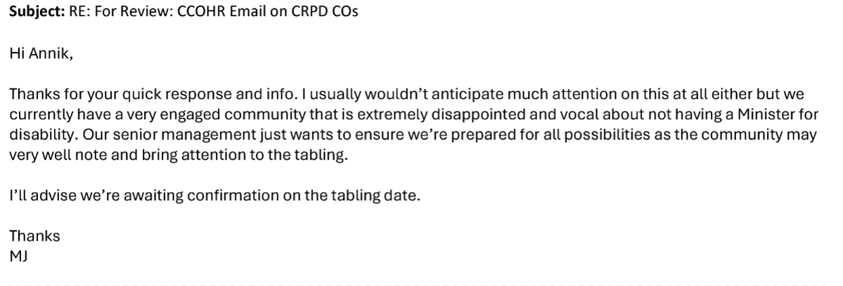 Emails obtained via an access to info request revealed that people within the government knew there would be backlash from disabled Canadians. 

Full emails we obtained here (this one in March 2025): documentcloud.org/documents/2649…

2/n