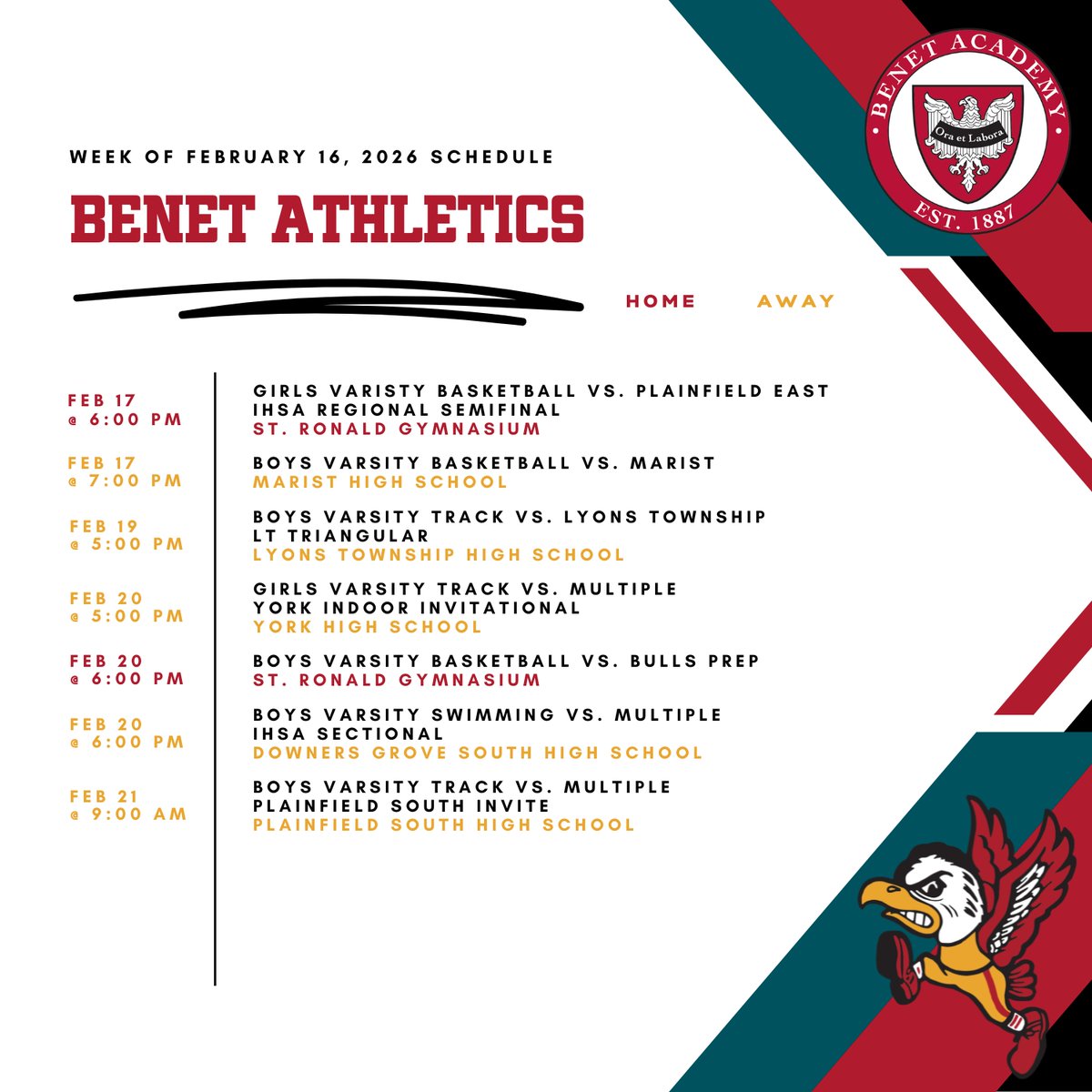 BenetAthletics's tweet image. Benet Athletics Week of February 16, 2026 Schedule
GO REDWINGS‼️
#BenetAthletics #RedwingNation
