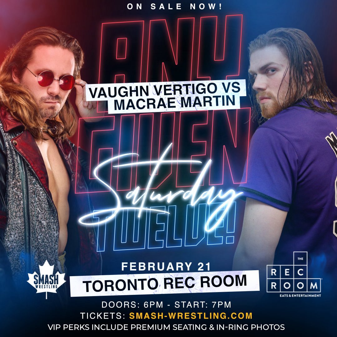 smashwrestling's tweet photo. This Saturday in Toronto! 🇨🇦 

Any Given Saturday 12 ft Jody Threat, Psycho Mike, Eric Young, Mercedes Martinez, Vaughn Vertigo &amp; more!

Rows 2-5 Sold Out | VIP &amp; GA Remain!
https://t.co/gp5thK7d3O https://t.co/JFI7YzK601