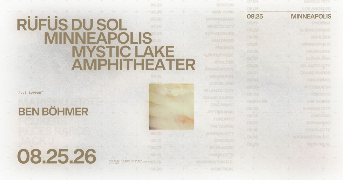 JUST ANNOUNCED! <a href="/RufusDuSol/">RÜFÜS DU SOL</a> NORTH AMERICA 2026 August 25 at Mystic Lake Amphitheater with special guest <a href="/benbohmermusic/">Ben Böhmer</a>. Sign up now for presale access at livemu.sc/rufusdusol