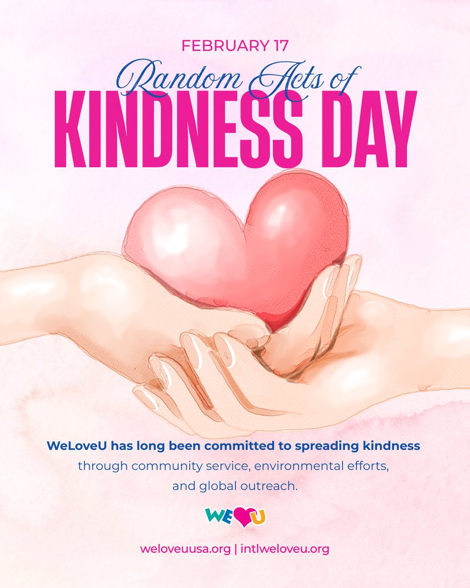 weloveuusa's tweet photo. Today, on #NationalRandomActsofKindnessDay, Feb. 17, we’re celebrating the heart of WeLoveU: people choosing compassion, generosity, and love through simple acts that make a big difference.
#WeLoveU #RandomActsofKindnessDay https://t.co/c66WiZBwVU