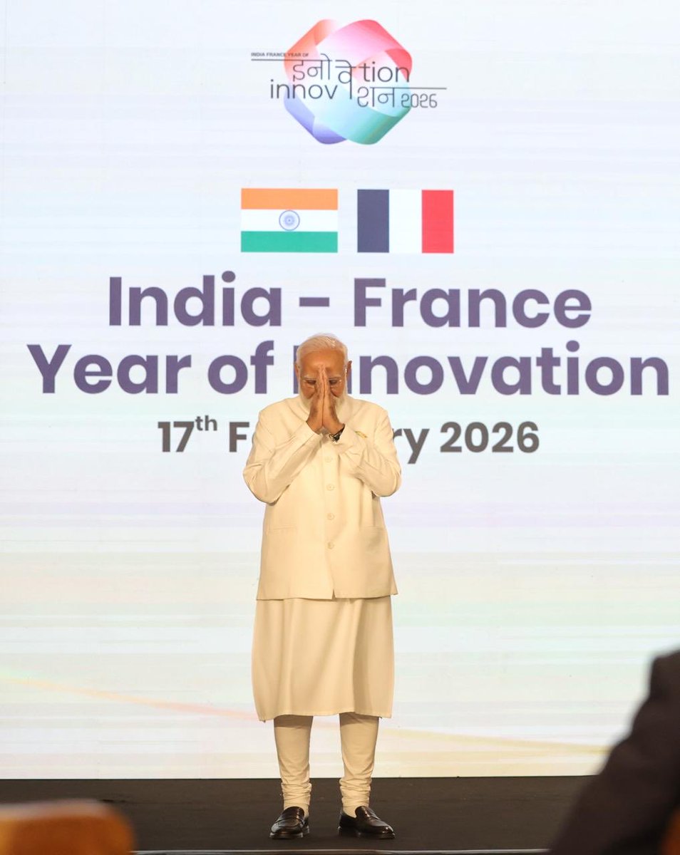 FranceinIndia's tweet photo. At Indo-French Innovation Forum in Mumbai, Prez Macron &amp; PM Modi inaugurate the India-France Year of Innovation 2026.
The forum gathers around 400 reps from businesses &amp; innovation ecosystems in both countries from the economic, cultural, and academic spheres. https://t.co/3DnOWcNWWW