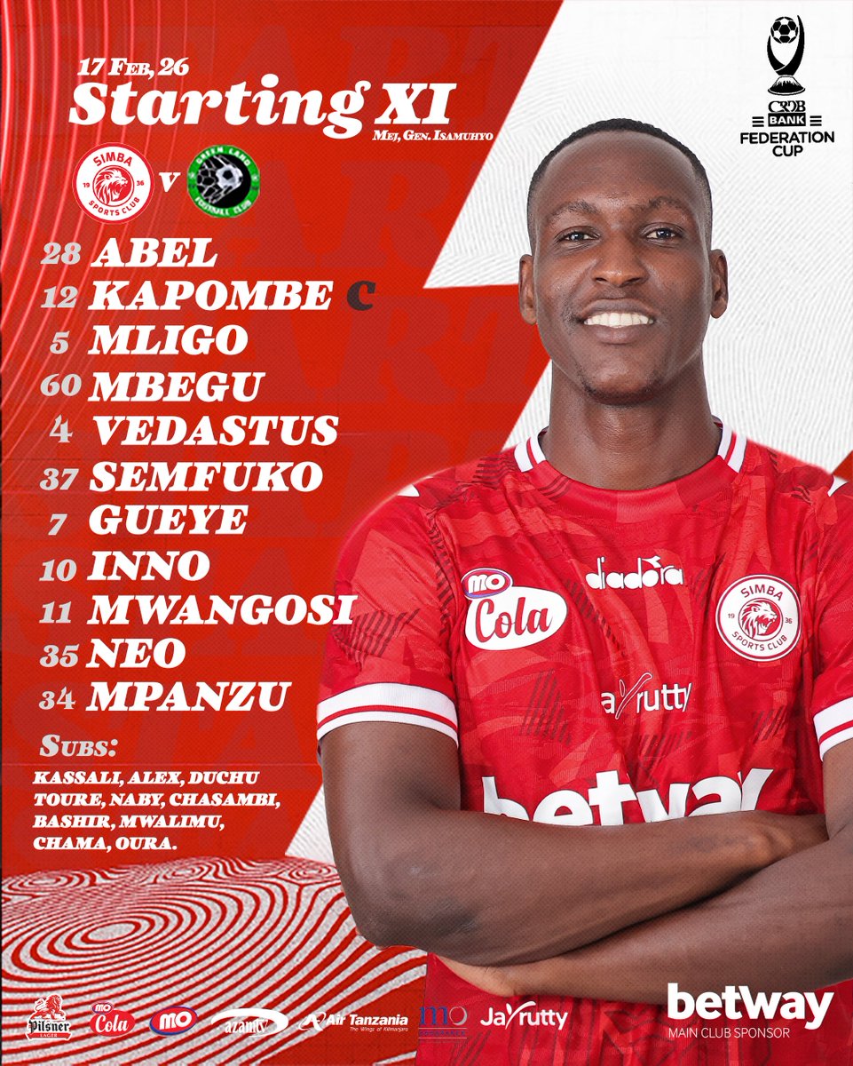 SimbaSCTanzania's tweet photo. Kikosi cha Mnyama. #CRDBBankFederationCup #NguvuMoja https://t.co/R3PGlo07Gg
