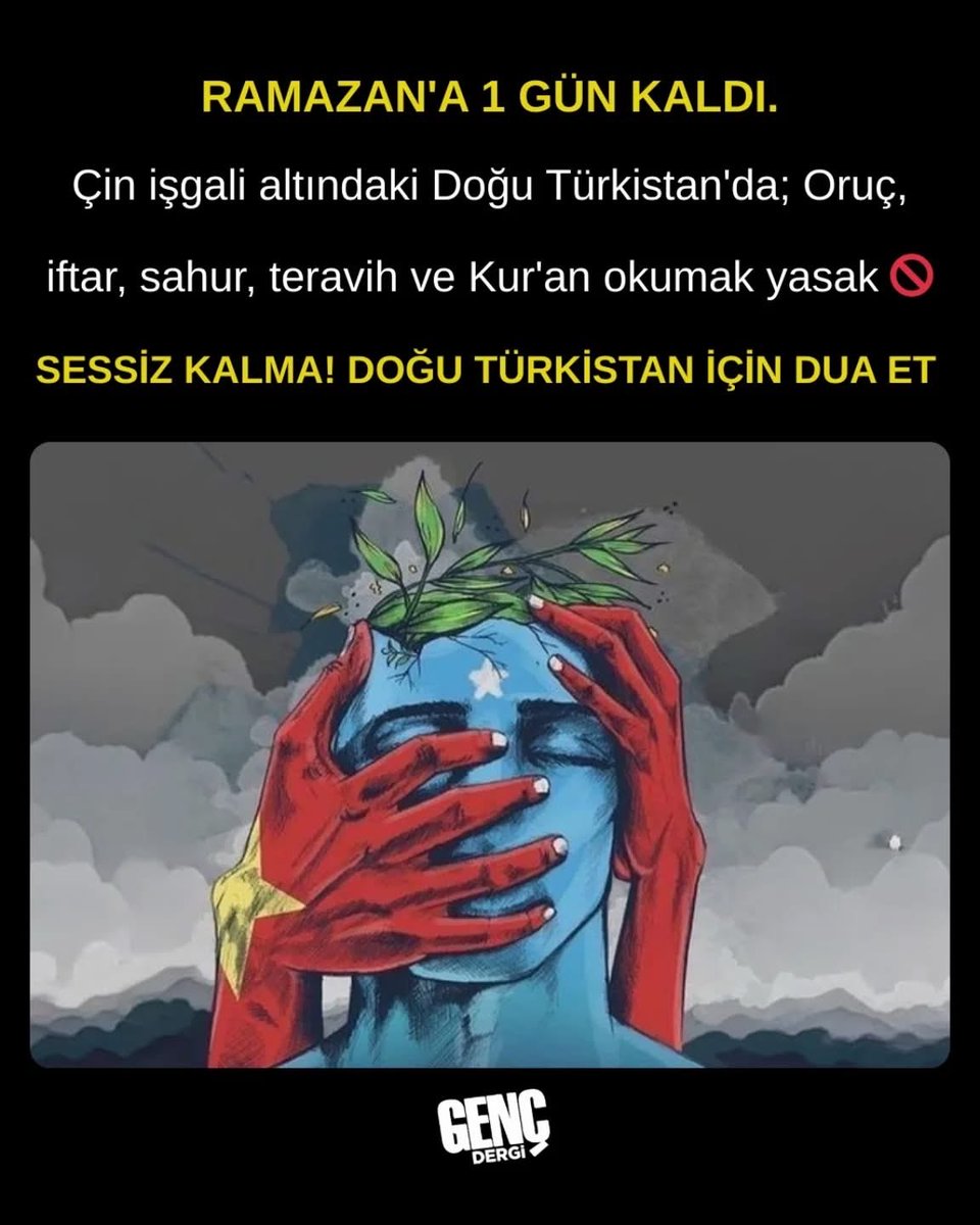 Ramazana 1 gün kaldı. 
Çin işgalindeki Doğu Türkistanda…
1- Oruç yasak
2- Namaz yasak
3- Selam alıp vermek yasak.

Unutmaki acılar paylaştıkça azalır.