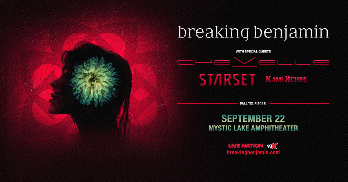JUST ANNOUNCED! <a href="/93XRadio/">93XRadio</a> Presents: <a href="/breakingbenj/">Breaking Benjamin</a> on September 22 with special guests <a href="/ChevelleInc/">Chevelle</a>, <a href="/starsetonline/">STARSET</a>, &amp; <a href="/kamikehoe/">Kami Kehoe</a>. Presale starts Thursday at 10am!

🎟️ Presale access is available exclusively to Live Nation All Access members, join now: livemu.sc/46cn4nj