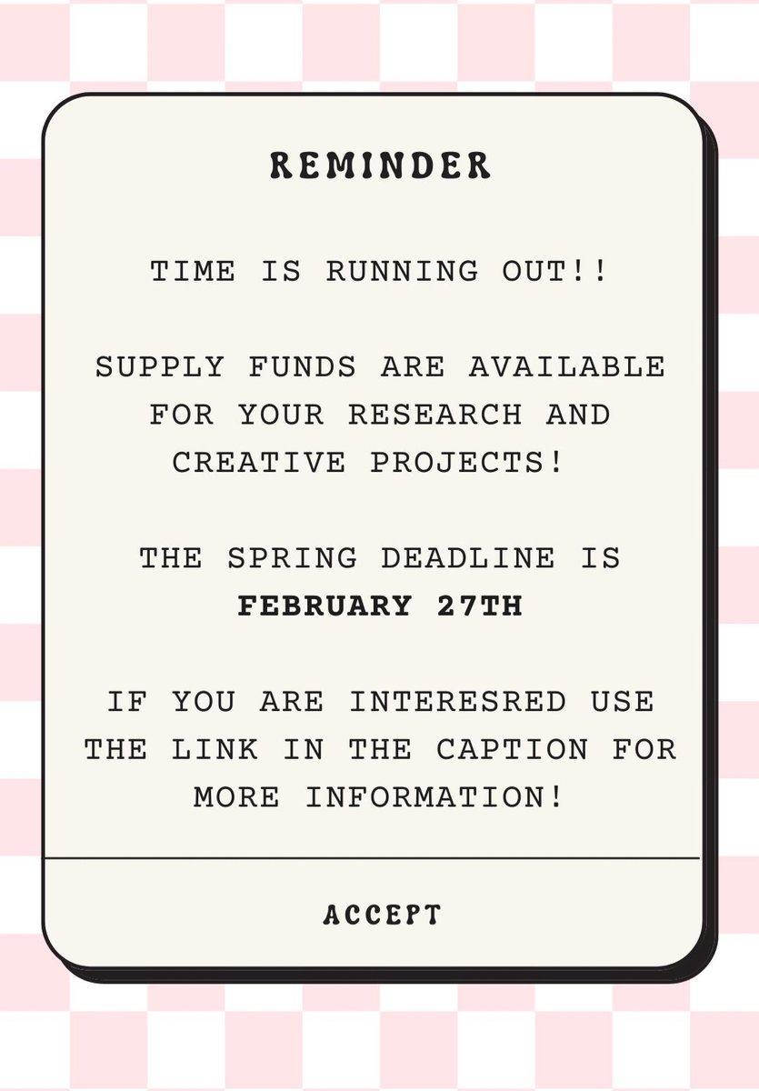 Need extra support for you research and creative project? Apply for Supply Funding to cover materials and supplies. Don’t miss the spring deadline! 

Link to our website: inside.nku.edu/gero/outreach-…
