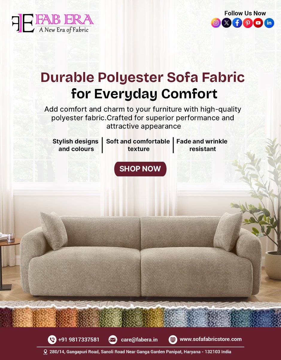 fabera_'s tweet image. Your sofa deserves the best! 🛋️
FABERA’s premium polyester fabric combines style, comfort &amp;amp; durability in every thread.
✔ Soft touch
✔ Long-lasting quality
✔ Fade &amp;amp; wrinkle resistant
Upgrade your living space today.
🌐 sofafabricstore.com
#Fabera #SofaFabric #HomeUpgrade