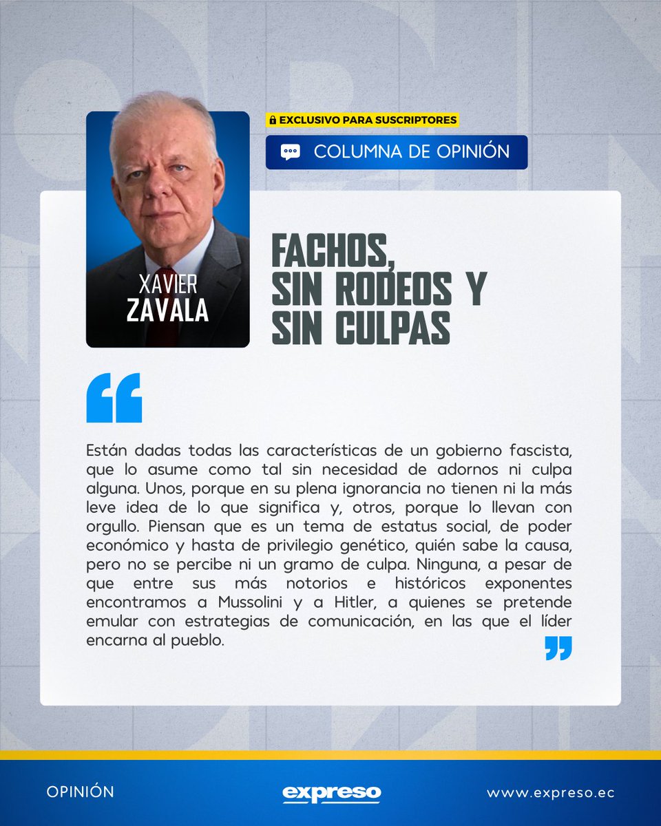 #OPINIÓN: "El poder absoluto manosea la ley, disciplina la Asamblea, selecciona la justicia y desacredita a la prensa incómoda...", escribe Xavier Zavala Egas en su columna de hoy. 👉 bit.ly/3MfEsAR