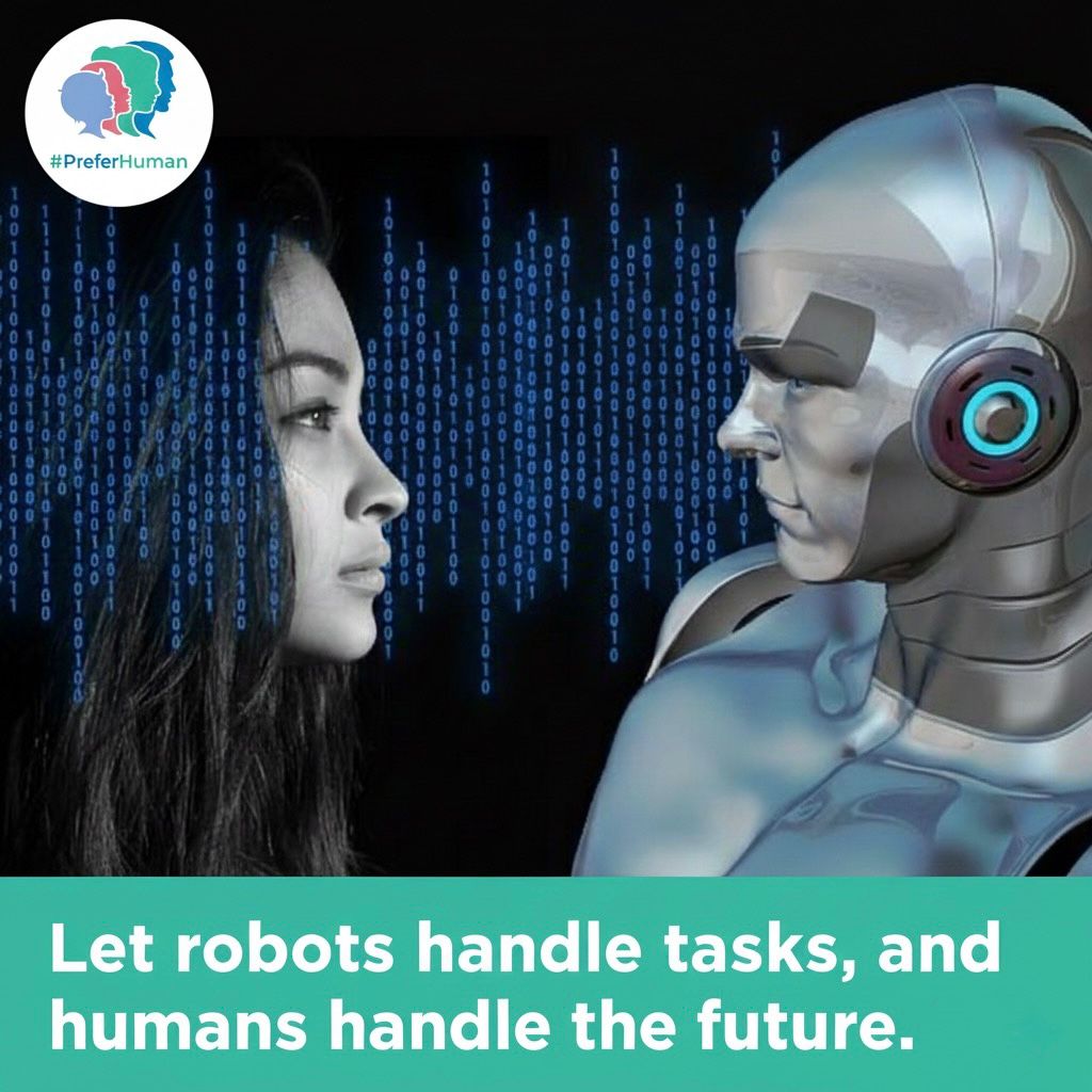 PreferHuman's tweet photo. Let robots handle tasks and humans handle the future.

#preferhuman https://t.co/fTJz1m5xDC