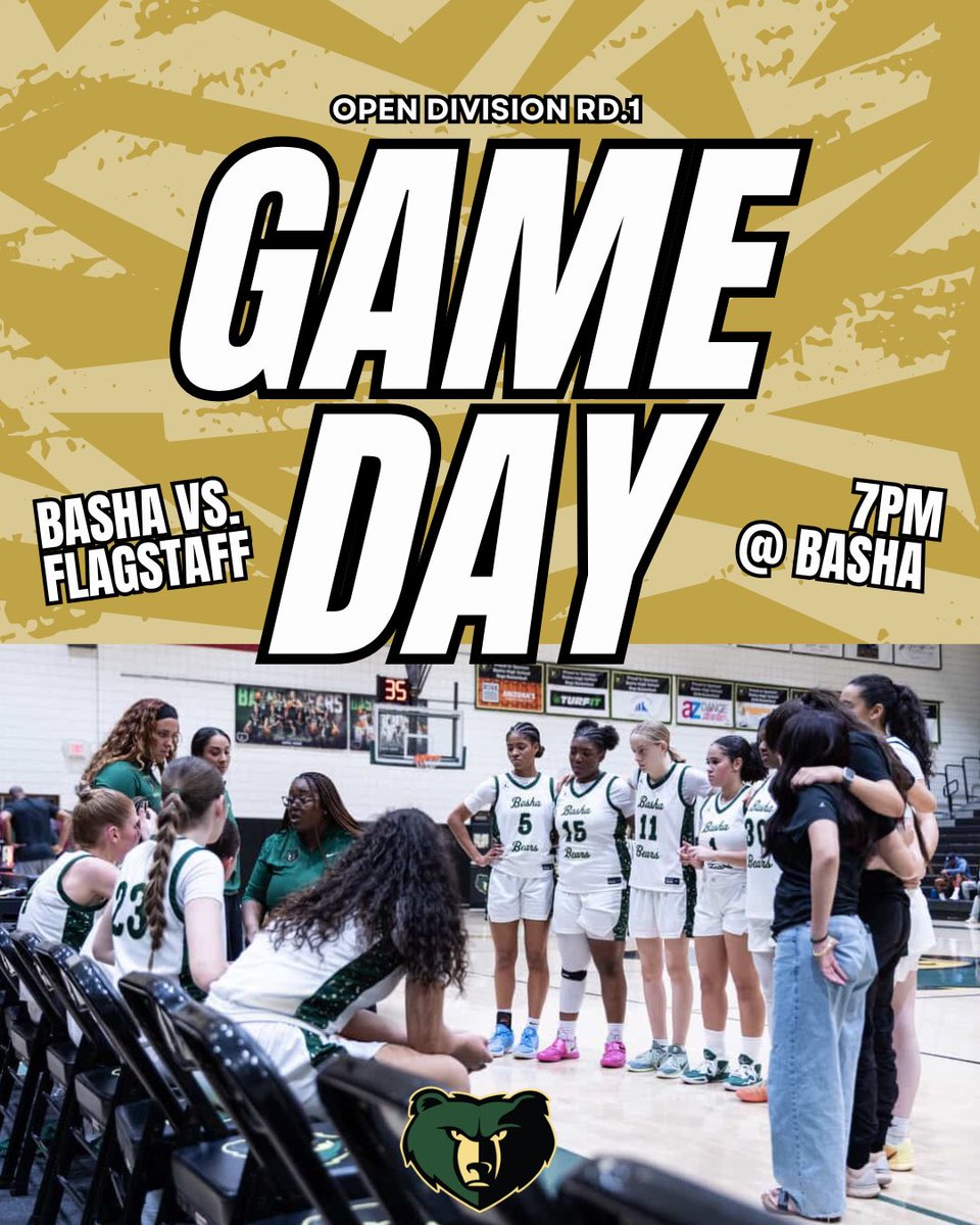 BashaGbb's tweet photo. NO PLANS AT 7:00PM? Now you do. 

Tonight, we make our Open Divison debut as we host Flagstaff in Round 1. We've worked all season for this moment, now it's time to protect the DEN!!
💚🐻🏀

@bashabearnation @BashaAthletics @MarquesReischl @CUSDAthletics https://t.co/R5tRSKlLNm