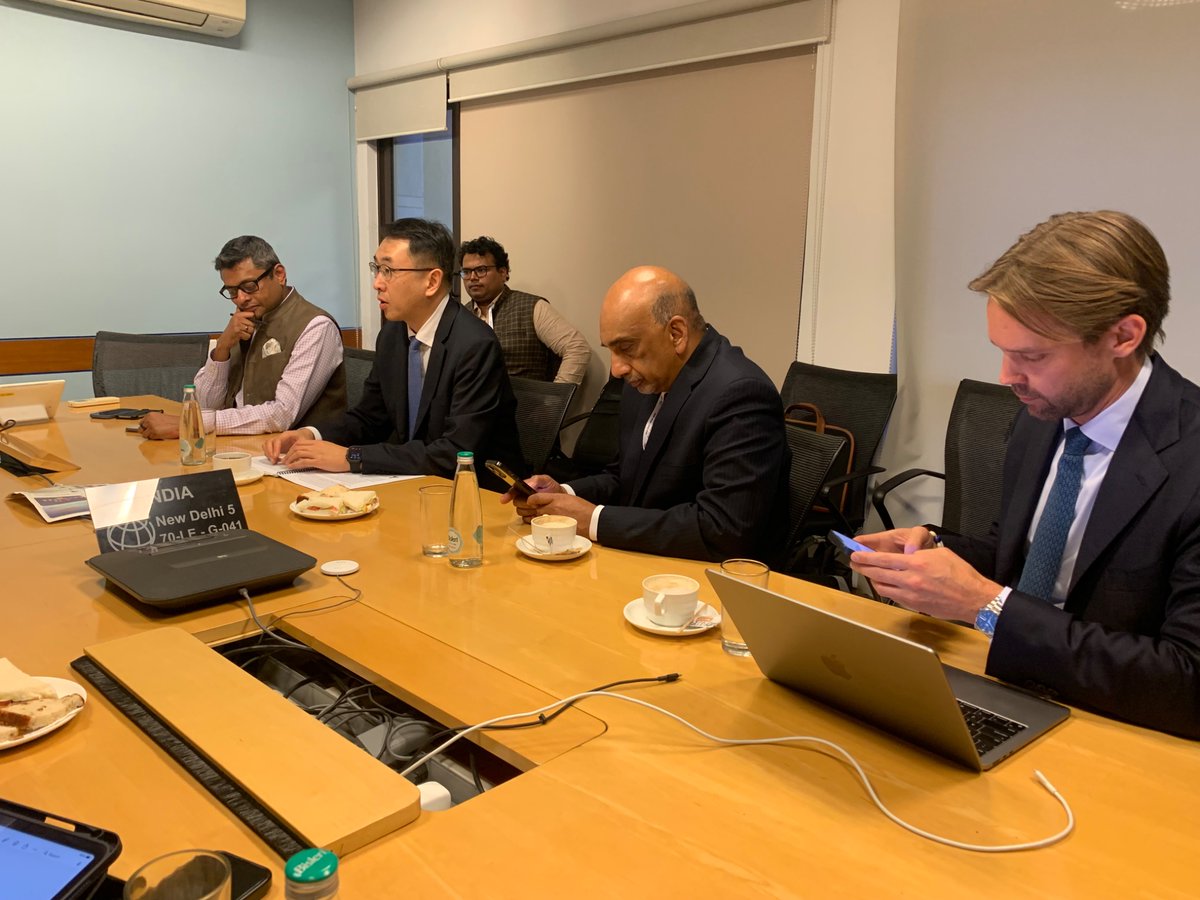 RwandainIndia's tweet photo. An evening working session between Rwandan delegation at India AI Impact Summit 2026 and World Bank group. Discussions focused on cooperation in AI/technology solutions deployment across national sectors @RwandaICT @RwandaMFA https://t.co/tSdV2XGAKf