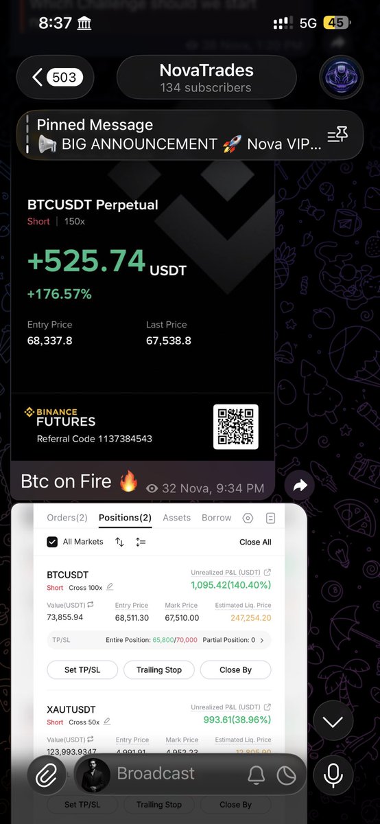 TheNovaTrades's tweet photo. Back to Back Wins 🔥🔥🔥

#BTCUSDT &amp; #XAUUSD  Dumping 

Join TG link to never miss updates : 

https://t.co/m2tpTGSGVa https://t.co/vis4g2QuvH