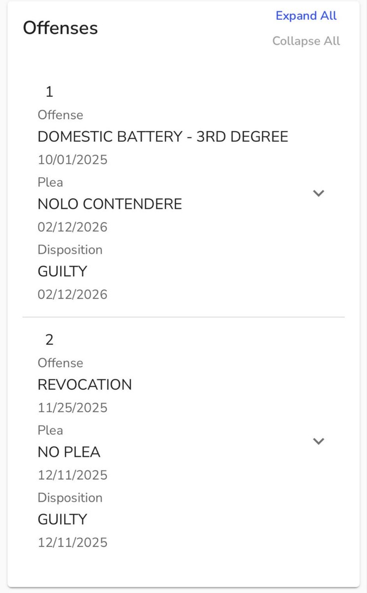 Kyle1Hi's tweet photo. Guilty of domestic battery https://t.co/Rq0jZNDDzk