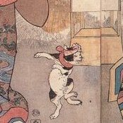 The bakeneko, or changed cat, is a Japanese kaibyō, or supernatural cat. Many stories claim the bakeneko steal napkins, wear them on their heads, and dance! #Fairytaletuesday #catlore 🎨Utagawa Kuniyoshi