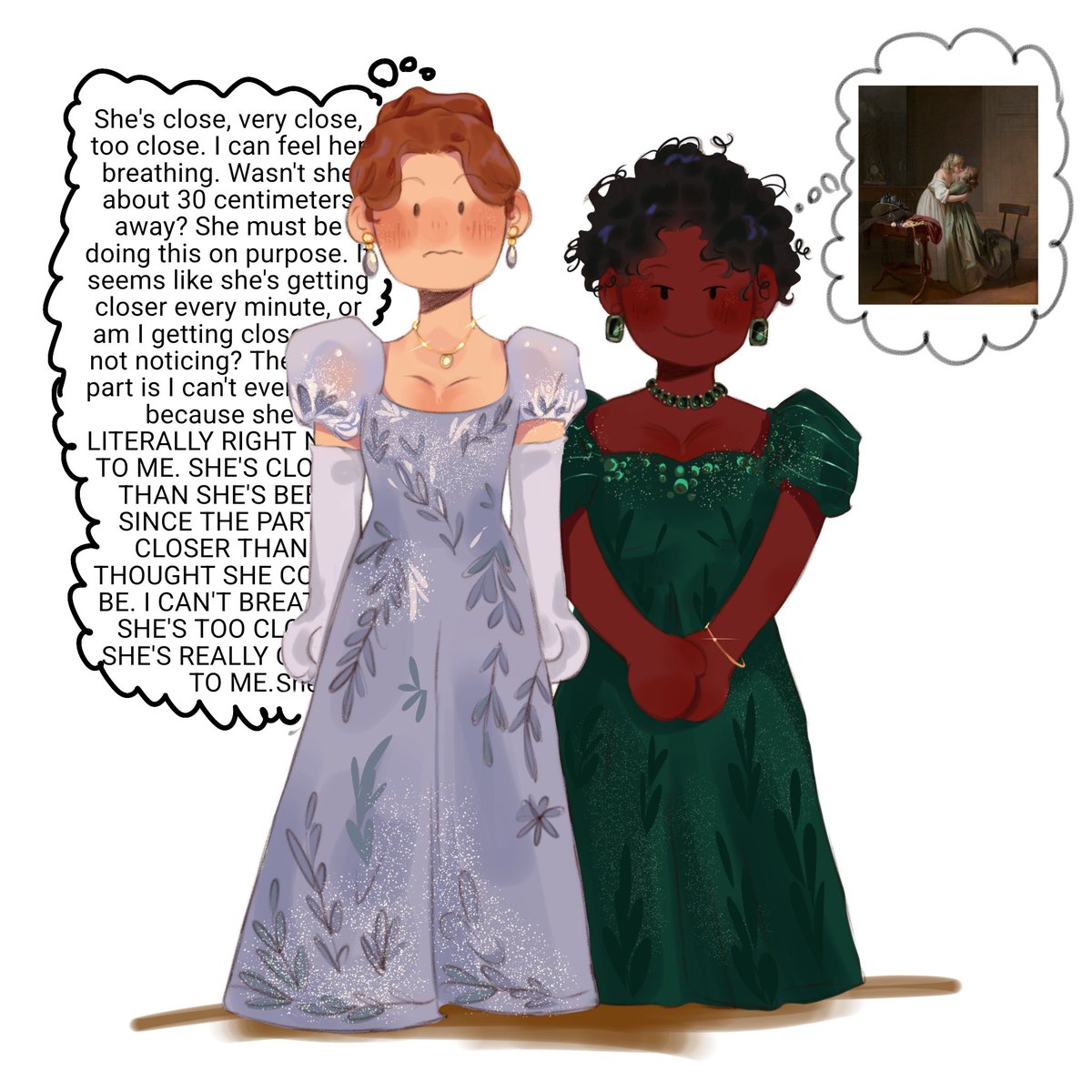 skhmlesart's tweet image. francesca is having a lesbian panic while michaela... remembers a louis boilly art?