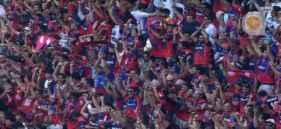 ICCAsiaCrickett's tweet photo. 🚨 Attendance of fans at Wankhede for Nepal match against Scotland: 15,000+ 

No matter the distance, Nepali fans are always there to support their team. Respect to them. ❤️ 🇳🇵 https://t.co/yOHU01naBI