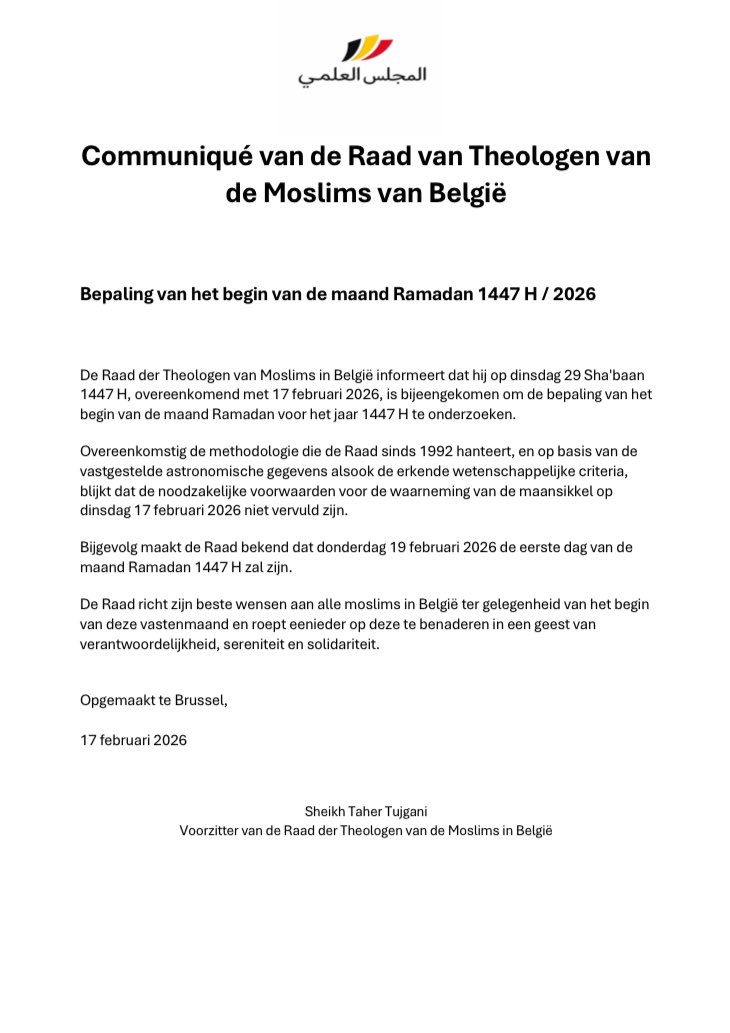 RMB_Officiel's tweet photo. Communiqué Ramadan 1447 / 2026

Persbericht Ramadan 1447 / 2026

بيان رمضان 1447 / 2026

#RMB #BMB https://t.co/KfUDwkyMO6