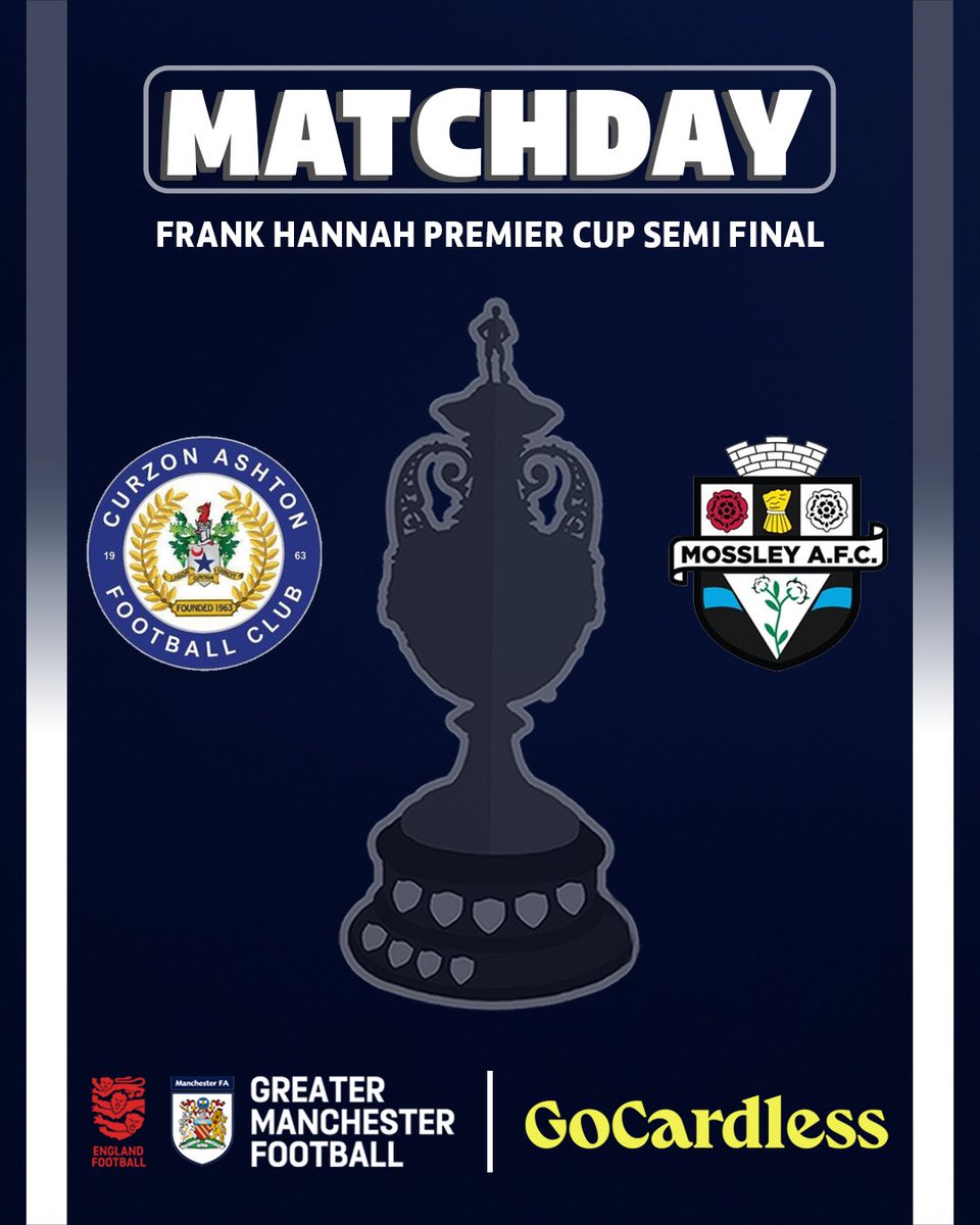 Manchester_FA's tweet photo. 𝙄𝙩’𝙨 𝙢𝙖𝙩𝙘𝙝𝙙𝙖𝙮 ⚽️
The first finalist in this season’s Frank Hannah Premier Cup, in association with @GoCardless, will be decided tonight as @CurzonAshton take on @MossleyAFC. Watch live using the link below.
👉 https://t.co/8eaITWpf6v
#MFAPremierCup | #CURMOS https://t.co/v1B0OoimVd