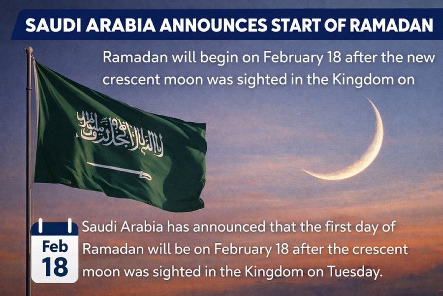 Zulfisahi's tweet photo. BREAKING 🚨NEWS

The crescent moon has been sighted in Saudi Arabia. Therefore, Ramadan 1447 will begin tonight. #Ramadan 🌙 Mubarak to everyone https://t.co/SwVAETgKIb