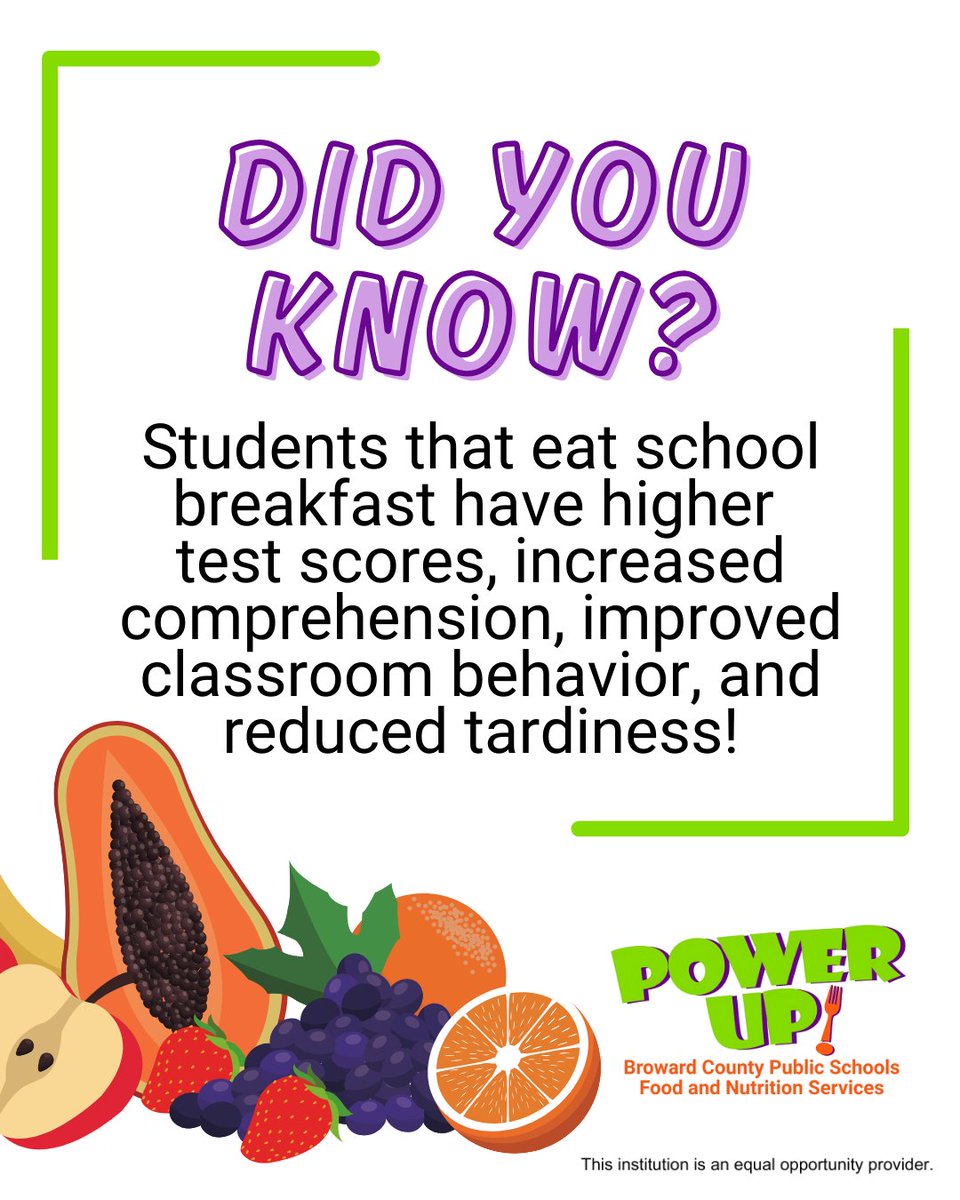 BCPSFNS's tweet photo. Did you know? Breakfast is the secret to a healthy start!💪🍳

@browardschools #BCPSFNS #PowerUpFAN #browardcounty #browardfl #flschools #schoolmeals #BCPS https://t.co/1eCwFdTvfG