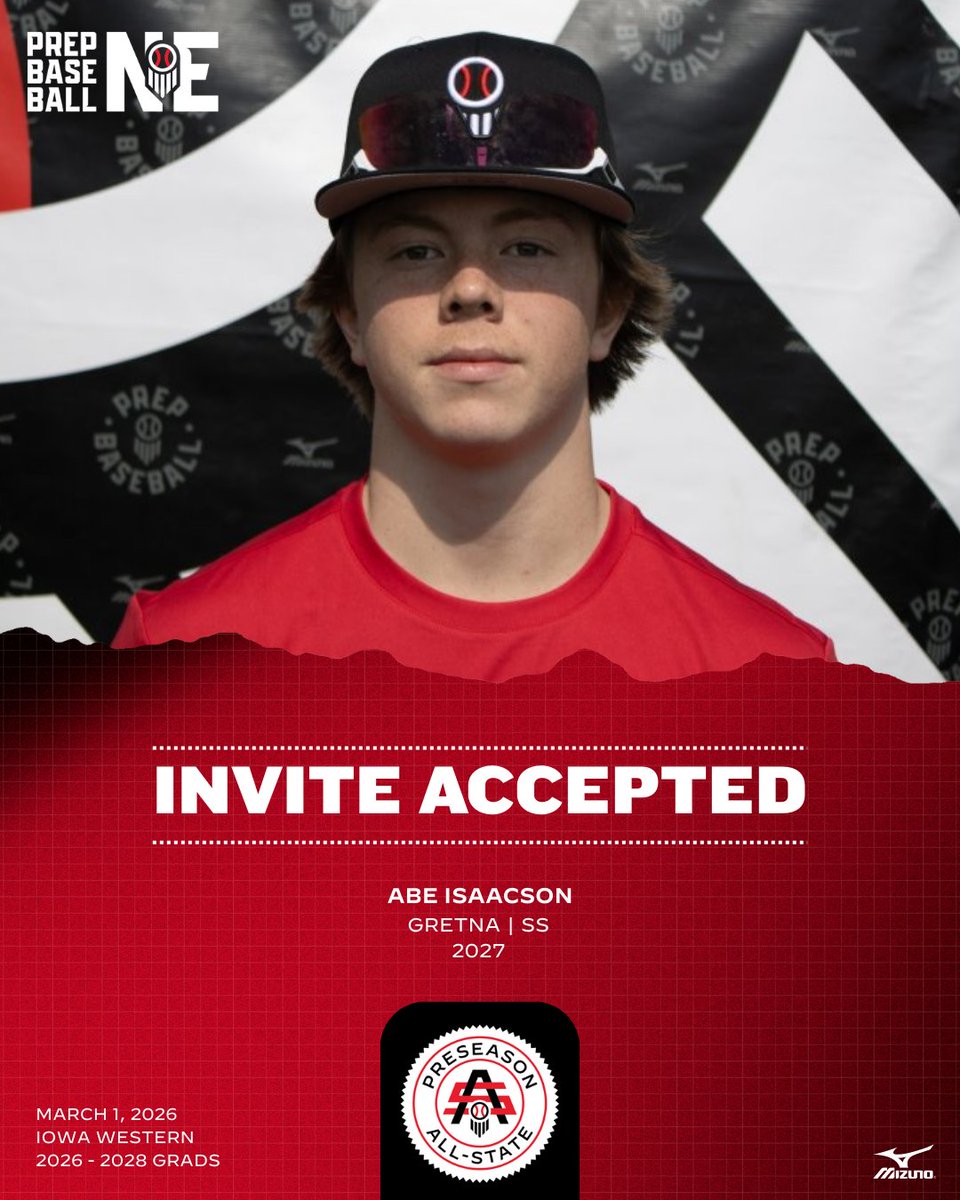 PrepBaseballNE's tweet photo. #𝗡𝗘𝗣𝗔𝗦𝟮𝟲: 𝗜𝗻𝘃𝗶𝘁𝗲 𝗔𝗰𝗰𝗲𝗽𝘁𝗲𝗱 ✅

𝗣𝗿𝗼𝘀𝗽𝗲𝗰𝘁: Abe Isaacson
𝗖𝗹𝗮𝘀𝘀: 2027
𝗛𝗦: Gretna
𝗣𝗢𝗦: SS
𝗦𝘁𝗮𝘁𝗲 𝗥𝗮𝗻𝗸: 118

👤: https://t.co/peBwUgGk9N | @Abe_Isaacson https://t.co/nVGFzDbVGB