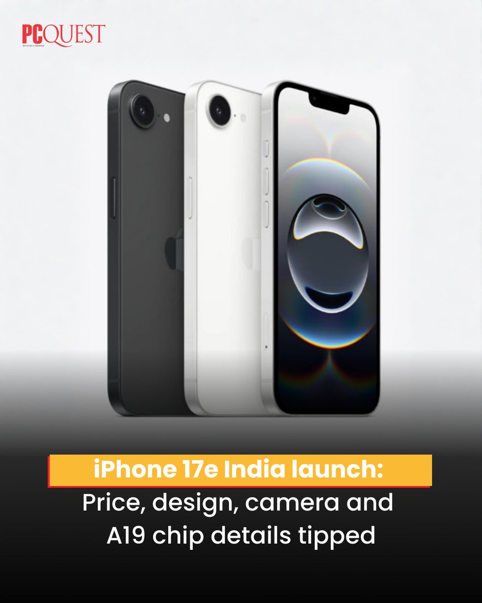pcquest's tweet photo. Leaks suggest Apple may launch iPhone 17e in February 2026 with A19 chip, 48MP camera, OLED display and affordable pricing for Indian buyers soon nationwide.
Read this article by Preeti: https://t.co/SQP97aaUuj
#PCQuest #iPhone17e #iOSdevice #Smartphones #camera @Apple https://t.co/nkv9oiVN3y