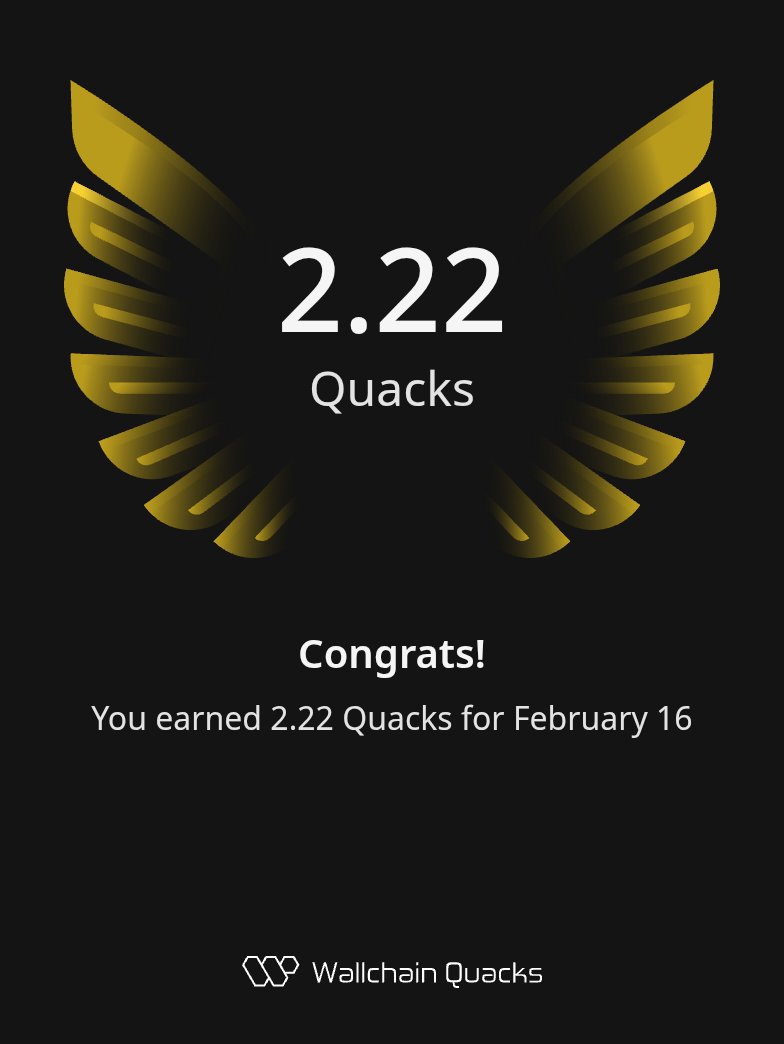2.22 Quacks persisting strong on <a href="/wallchain/">Wallchain Quacks</a> for February 16! 🦆 

Daily grind after 4.09 Feb 15 heater, fueling <a href="/idOS_network/">idOS</a> campaigns. Latest updates: $IDOS Token Distribution Event March 5, 2026 post-CCA; 
mid-Q1 launch with Neobank integration, ZK-proofs via <a href="/HorizenLabs/">Horizen Labs 📍 ETHDenver</a>,