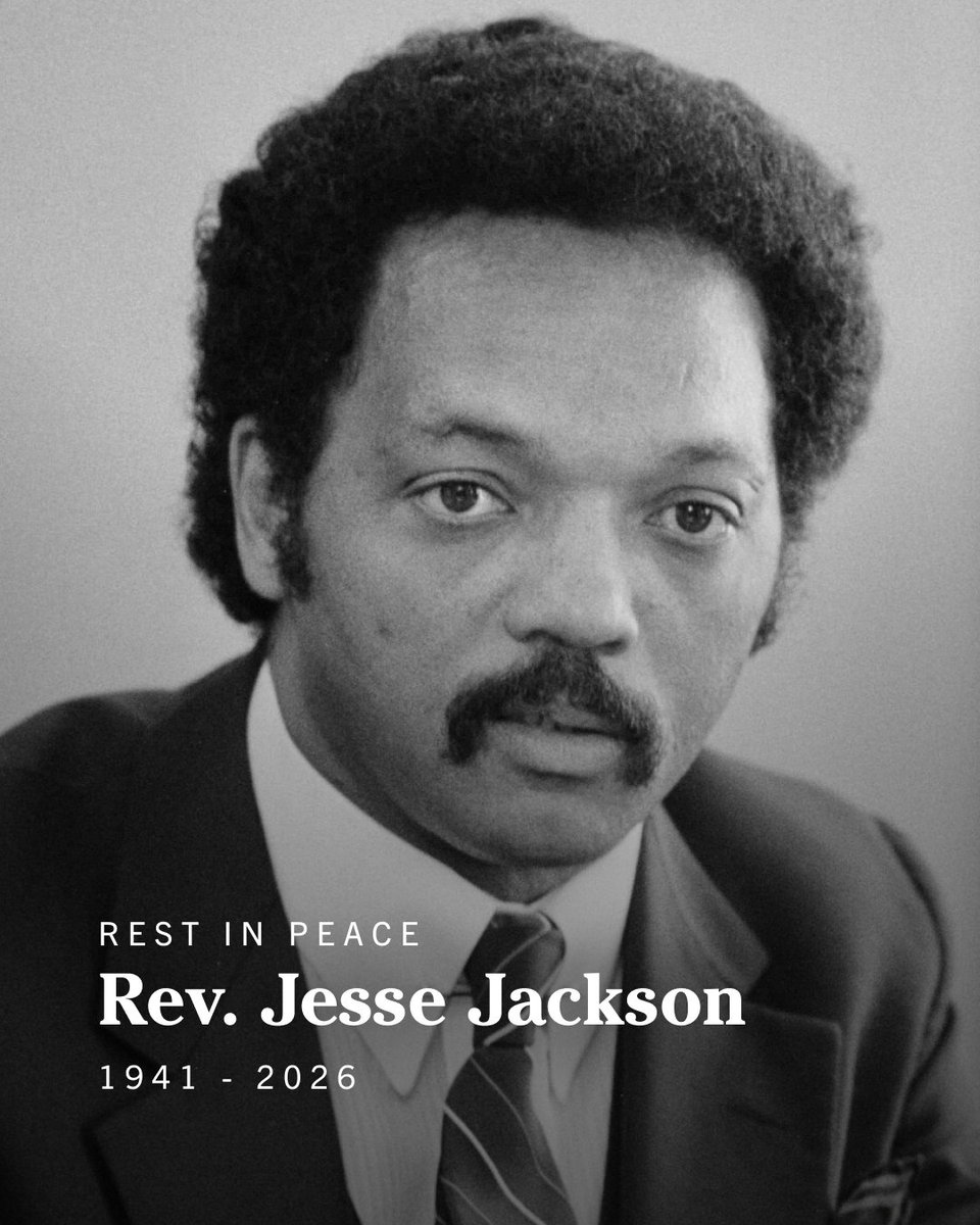 TheDemocrats's tweet image. Today, we mourn the loss of Rev. Jesse Jackson, a titan of the Civil Rights Movement. Jackson’s tireless work and leadership lives on in the millions he inspired to continue his legacy of making our country a more just place for all. Rest in peace.