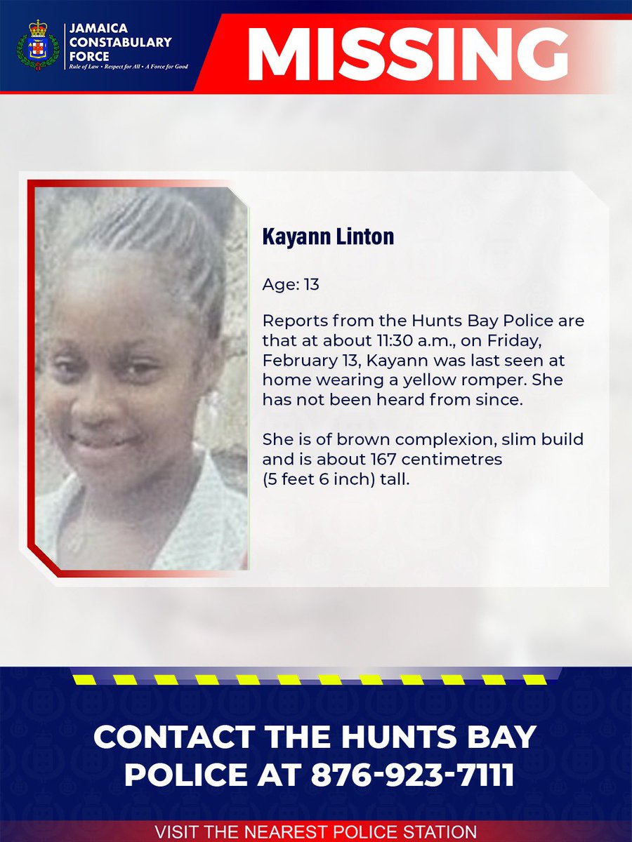 Help us locate missing Kayann Linton. If you know her whereabouts, please call the Hunts Bay Police or the nearest police station. 

#AnandaAlert #Missing