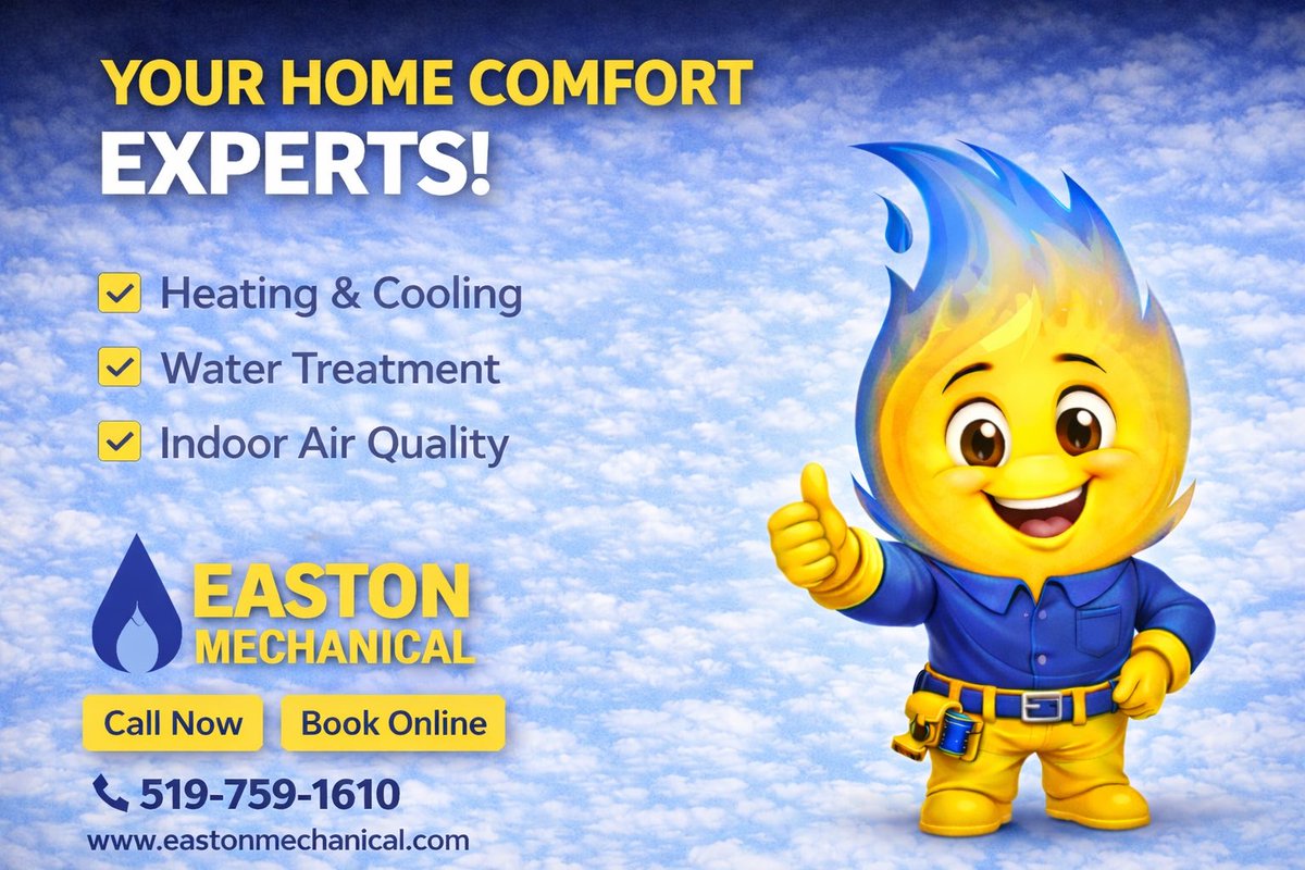 Your Home Comfort Experts 🔥❄️💧
Heating • Cooling • Water Treatment • 

📞 519-759-1610
💻 eastonmechanical.com

#EastonMechanical #Brantford #BrantCounty #HVAC #HeatingAndCooling #HomeComfort #WaterTreatment #IndoorAirQuality