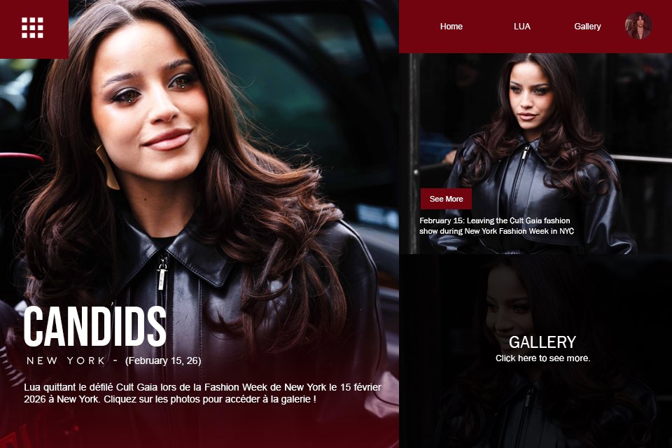 ⠀ ⠀ ⠀ ⠀⠀⠀ ⠀ ⠀ 
  ⠀⠀ 
                      from luaccess's blog - feb. 26
             ›    02.15: Lua leaving the Cult Gvia
             fashiøn shøw during NYFW in New
             Yørk.

                   ⠀ ⠀ ⠀ ⠀⠀