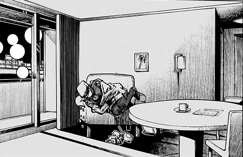 STILL, BY THE WINDOWPANE 
PAIN, LIKE THE RAIN THAT'S FALLING 
SHE WAITS IN THE AIR 
MATTE KUDASAI 
SHE SLEEPS IN A CHAIR 
IN HER SAD AMERICA